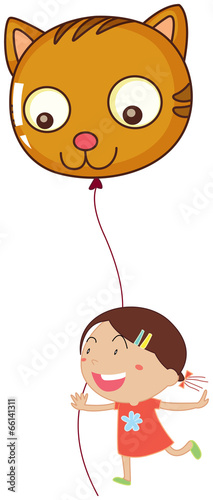 A young girl holding a cat balloon