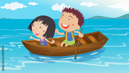 A boy and a girl boating