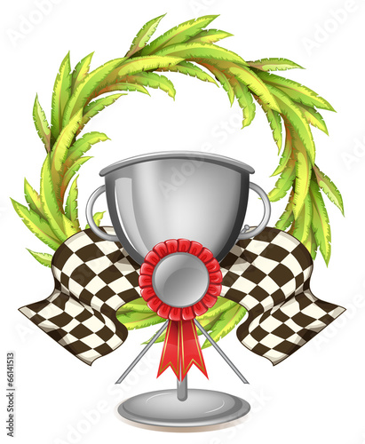 A big grey trophy with a ribbon