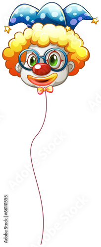 A clown balloon with an eyeglass