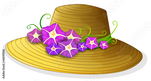 A brown hat with blooming flowers
