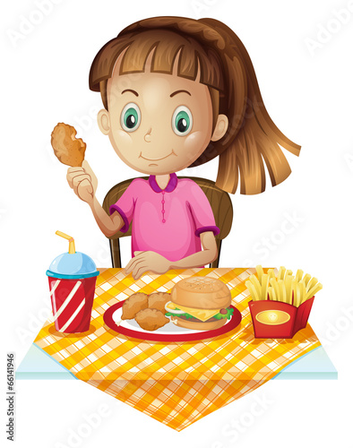 A girl eating at the fastfood store