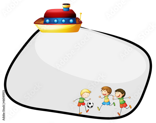 An empty template with a ship and kids playing football