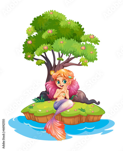 An island with a smiling mermaid
