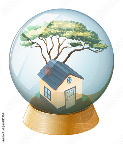 A crystal ball with a house inside