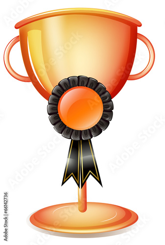 A worldcup trophy with a black ribbon