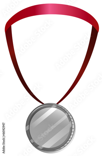 A medal with a red neck lace