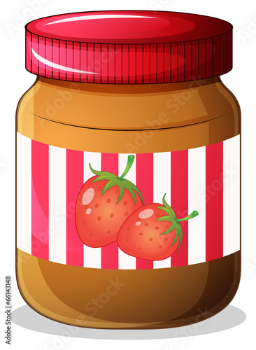 A bottle of strawberry jam