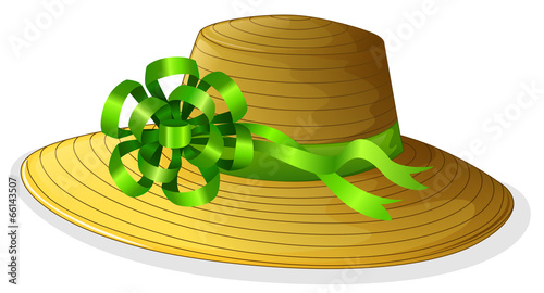 A fashionable hat with a green ribbon