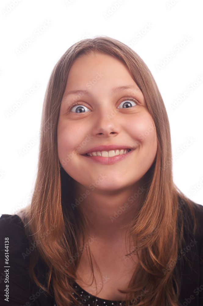 teen girl making funny faces on white background teen girl making funny faces on white background