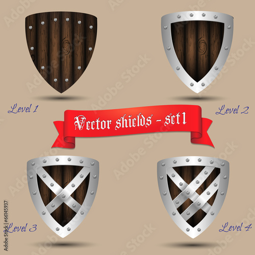Historic wooden shields - vector set 1