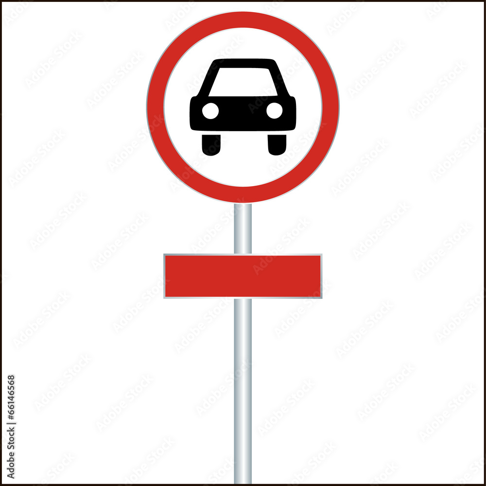 Red Sign with Car - vector illustration