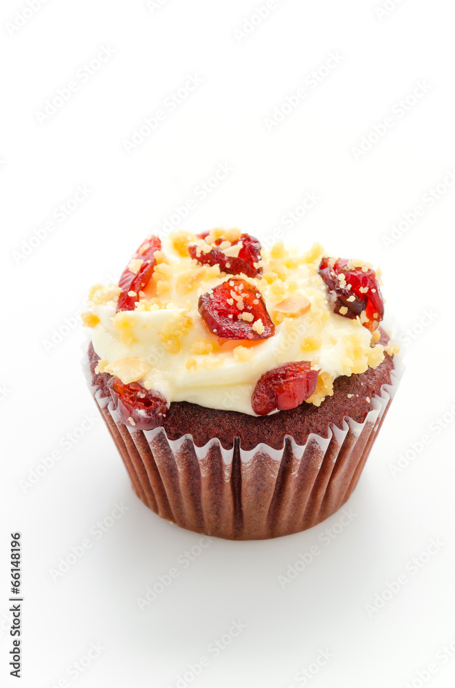 Red cupcake velvet isolated white background