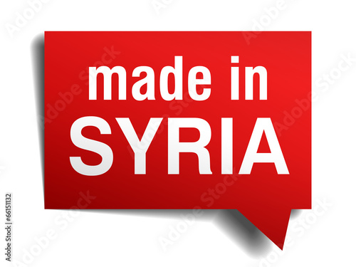 made in Syria red 3d realistic speech bubble 