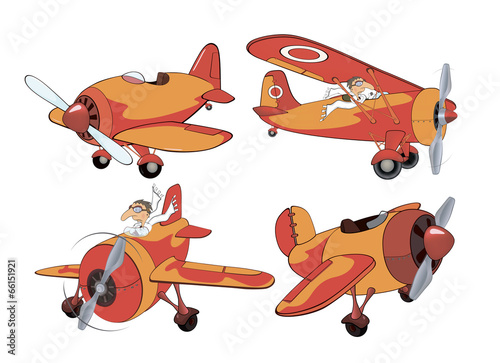 Set of old planes cartoon