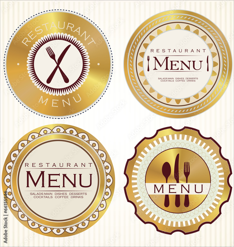Set of golden restaurant labels