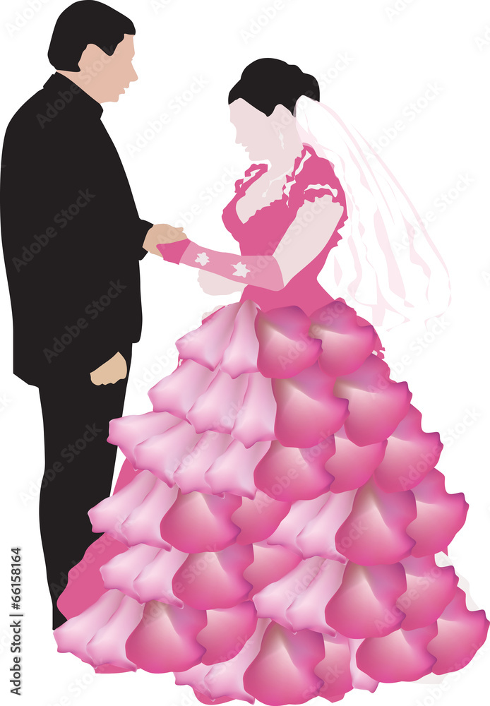 pink and black wedding couple isolated on white pink and black wedding couple isolated on white