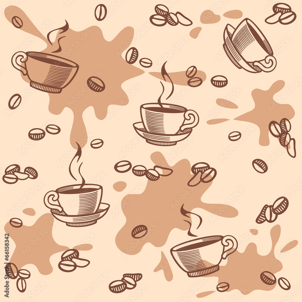 Obraz premium background with coffee beans and cup - seamless