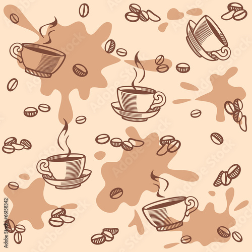 background with coffee beans and cup - seamless