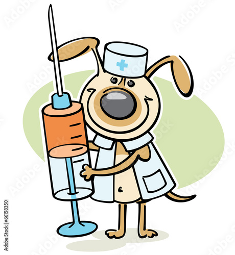 cartoon dog - veterinarian character with syringe
