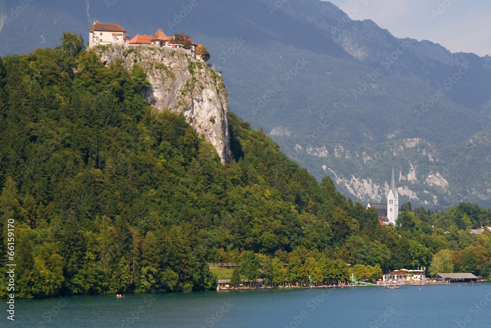 Fototapeta premium Castle and church of Bled, Slovenia