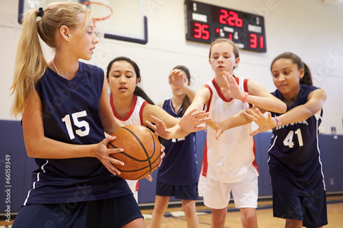 Female High School Basketball Team Playing Game