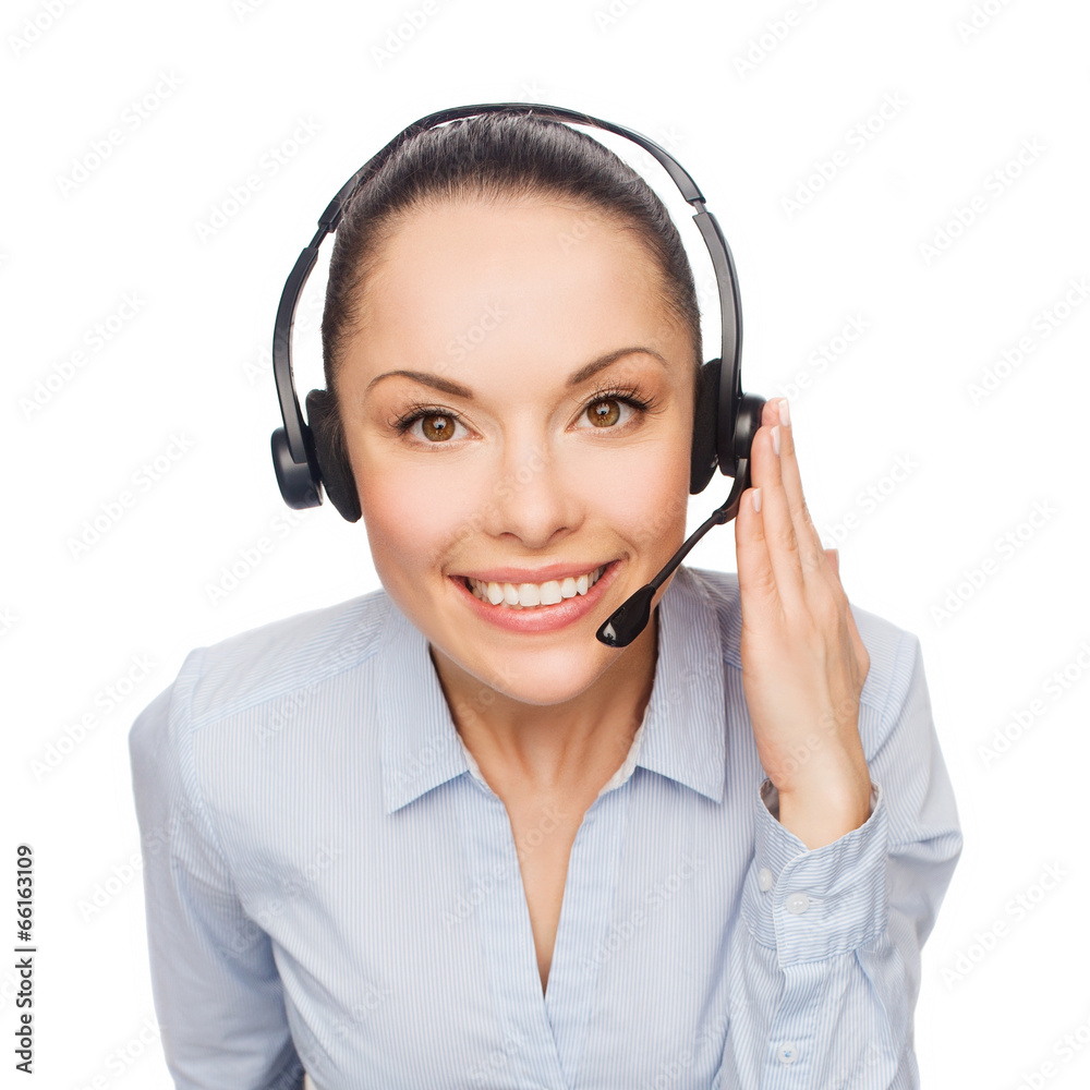friendly female helpline operator with headphones friendly female helpline operator with headphones