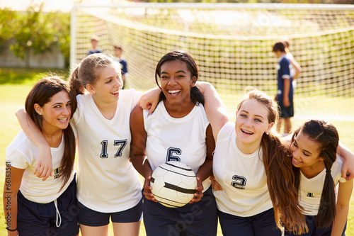 Fototapeta Naklejka Na Ścianę i Meble -  Members Of Female High School Soccer Team