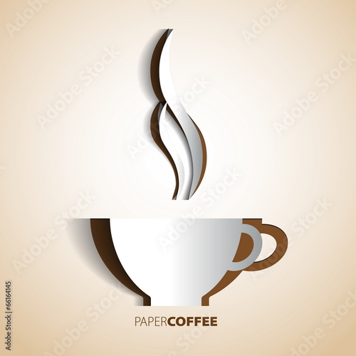 Coffee cup papercut vector card symbol