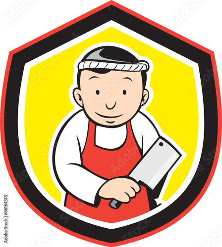 Butcher Holding Meat Cleaver Cartoon