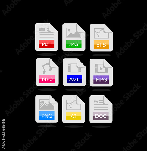 Set of 9 file format icons vector