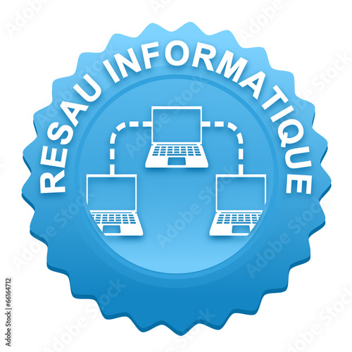 réseau informatique sur bouton web denté bleu