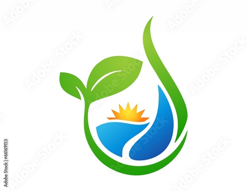 nature ecology logo,plant symbol,sun power,water drop icon