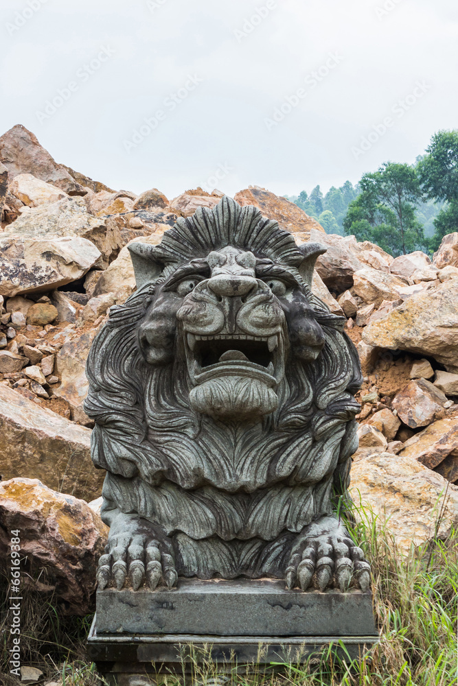 Stone Lion Carving at the temple.