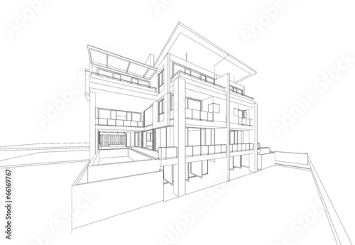 3D wireframe of building 