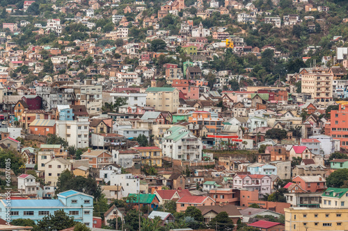 Densely packed houses on the hills of Antananarivo