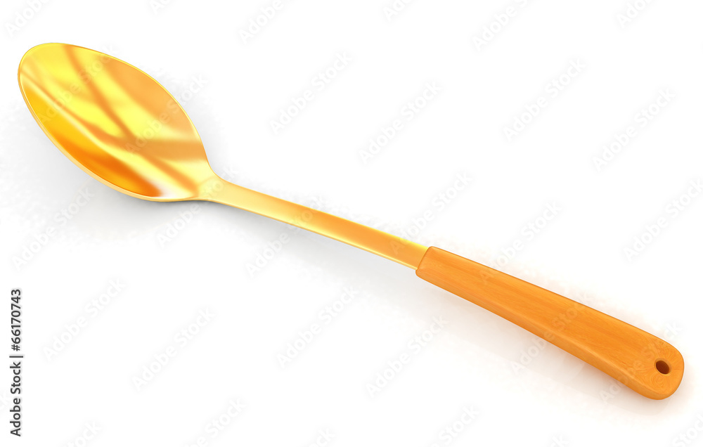 gold long spoon on white background gold long spoon on white background