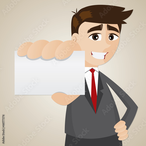 cartoon businessman showing blank name card