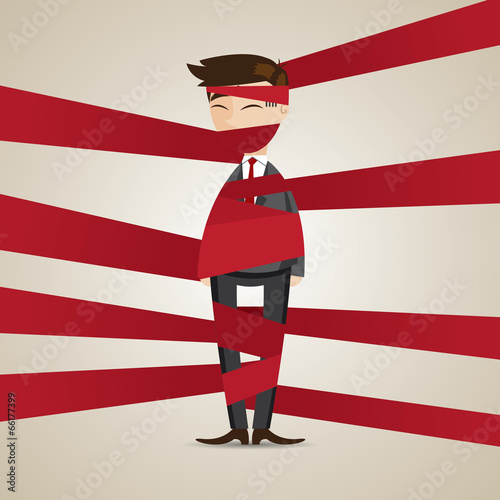 cartoon businessman wraping with red tape