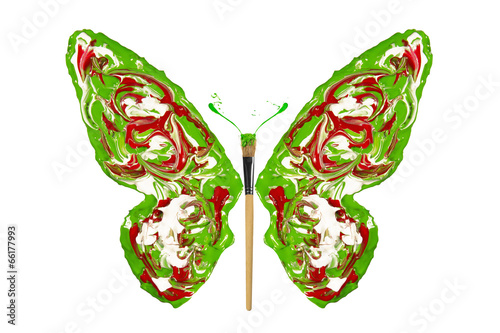White red green paint made butterfly