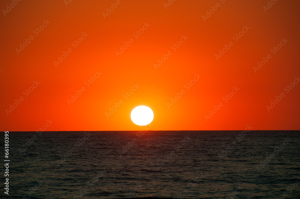 Orange Sunset on the sea horizon, skyline