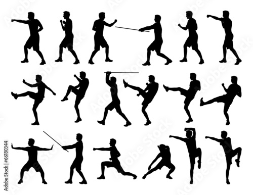 big set of men fighting silhouettes