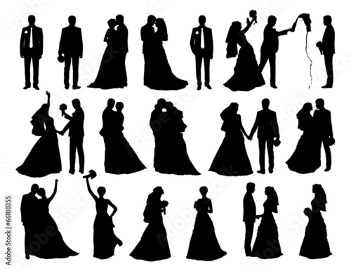 big set of bride and groom silhouettes