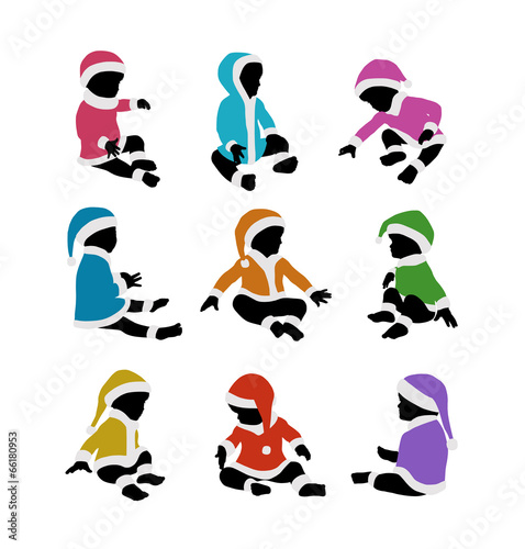 lovely baby santa colorful silhouettes set
