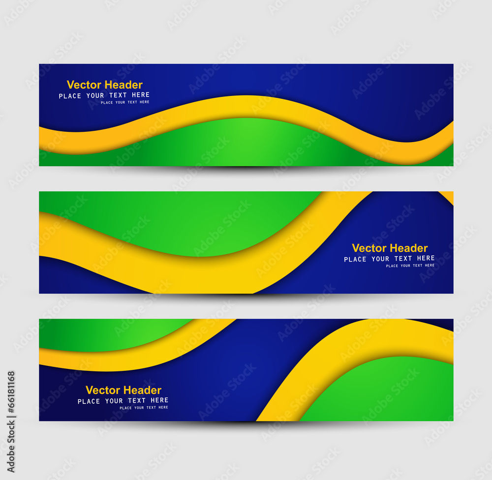 Fototapeta premium Brazil flag colors concept banner and header set stylish wave il