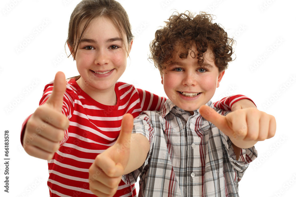 Kids showing OK sign isolated on white background