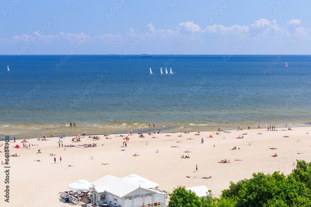 Naklejka premium Summer on the beach of Baltic Sea in Sopot, Poland
