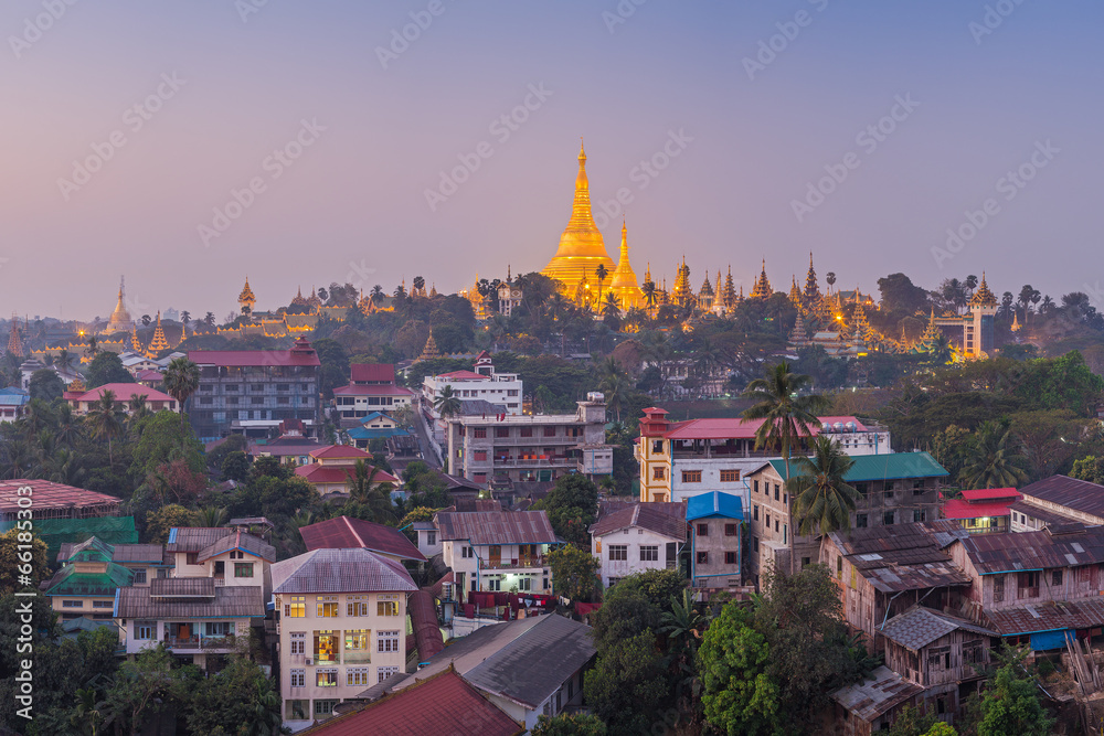 View at dawn of the Shwedagon Pagoda, Yangoon