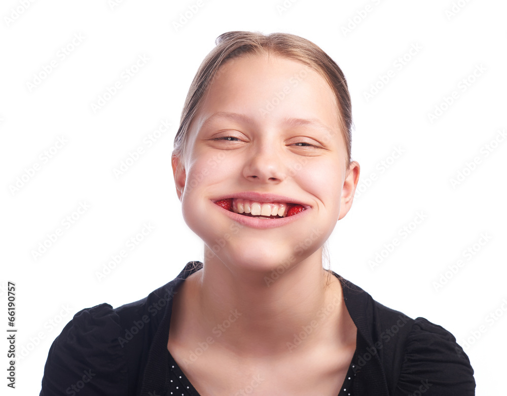 teen girl eating strawberry teen girl eating strawberry