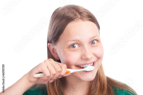 happy teen girl with toothbrush